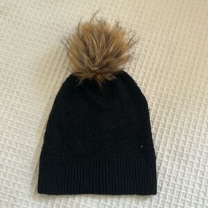 Ralph Lauren black hat with bead detail, pompom.